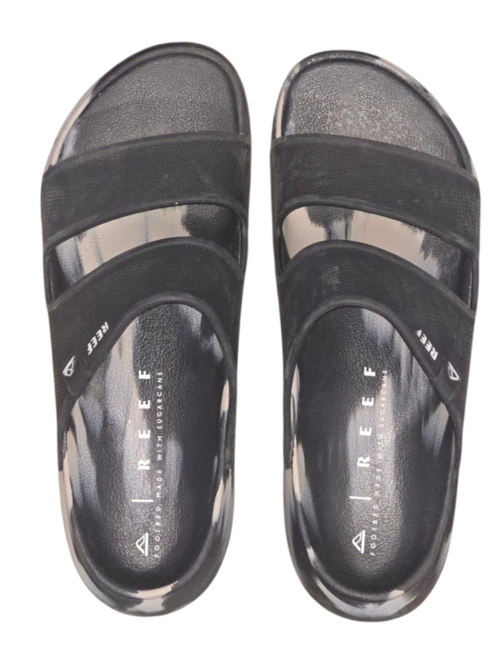 Reef Men's Oasis Double Up Slide Sandals Black Marble Size 11 - Picture 2 of 5